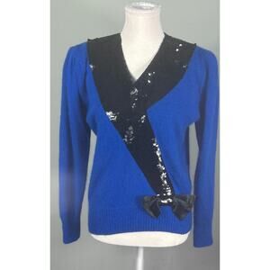 Vintage 90s IB Diffusion Cobalt Blue Black Sequin Cozy Twee Sweater Size M